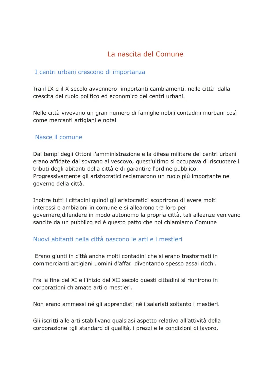 La nascita del Comune
I centri urbani crescono di importanza
Tra il IX e il X secolo avvennero importanti cambiamenti. nelle città dalla
cre