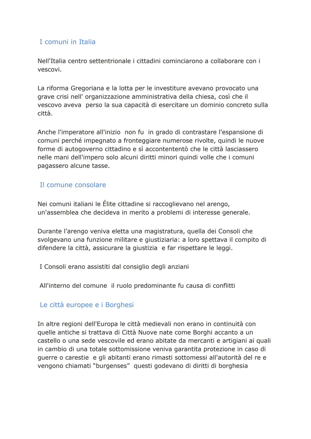 La nascita del Comune
I centri urbani crescono di importanza
Tra il IX e il X secolo avvennero importanti cambiamenti. nelle città dalla
cre