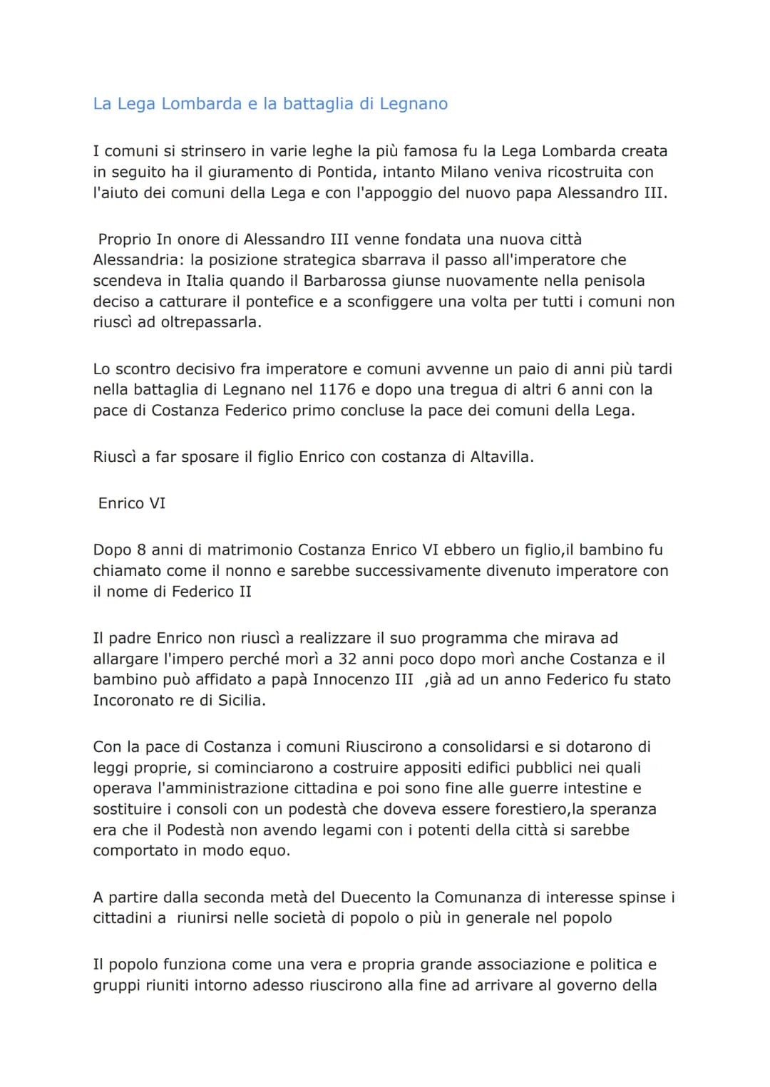 La nascita del Comune
I centri urbani crescono di importanza
Tra il IX e il X secolo avvennero importanti cambiamenti. nelle città dalla
cre