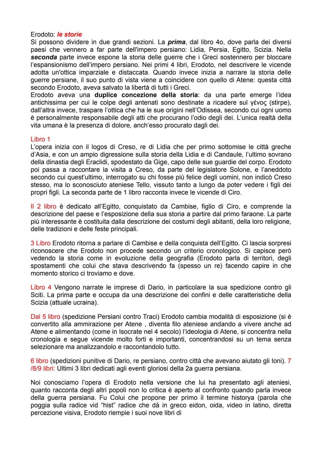 Erodoto: le storie
Si possono dividere in due grandi sezioni. La prima, dal libro 40, dove parla dei diversi
paesi che vennero a far parte d