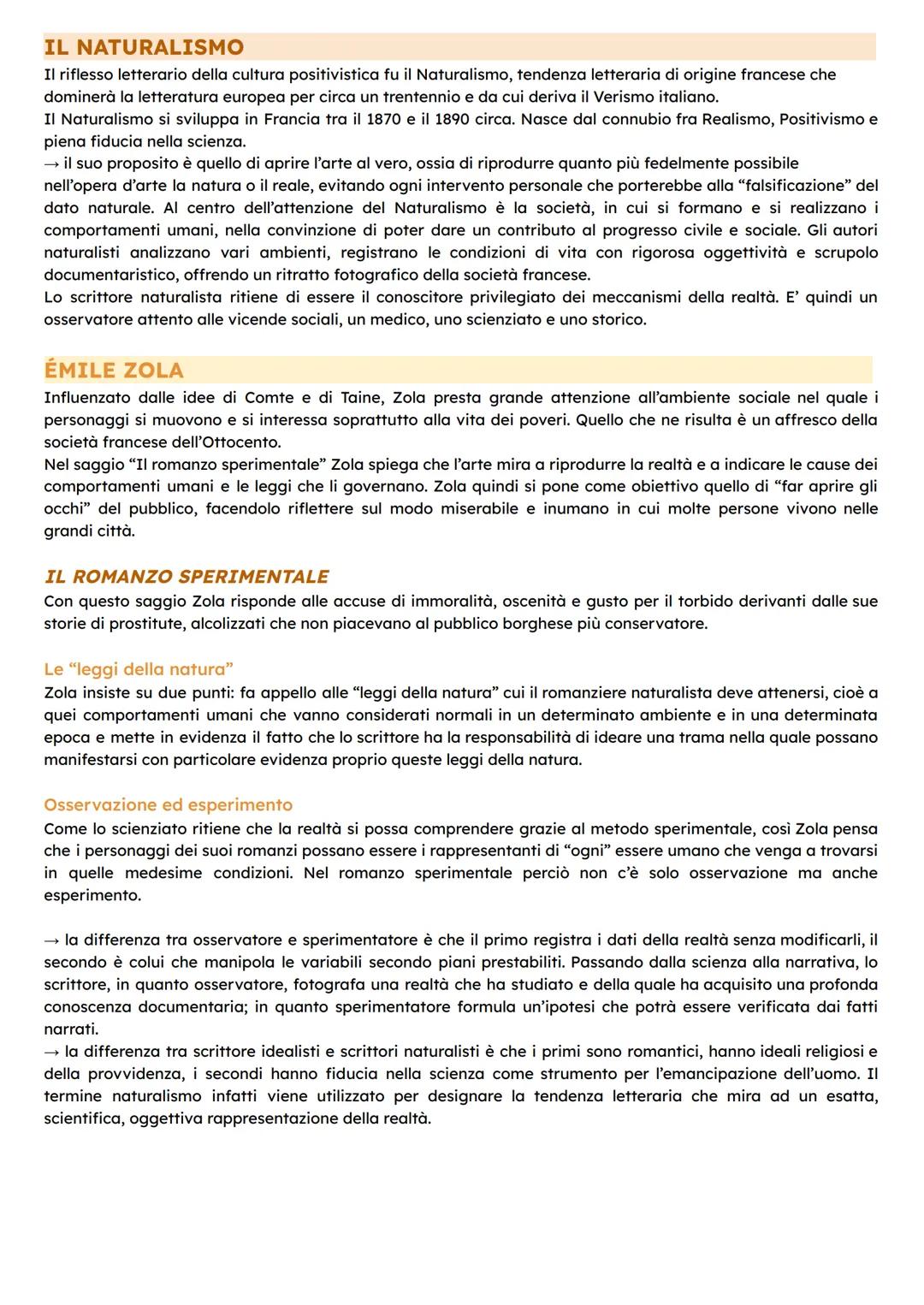 IL NATURALISMO
Il riflesso letterario della cultura positivistica fu il Naturalismo, tendenza letteraria di origine francese che
dominerà la