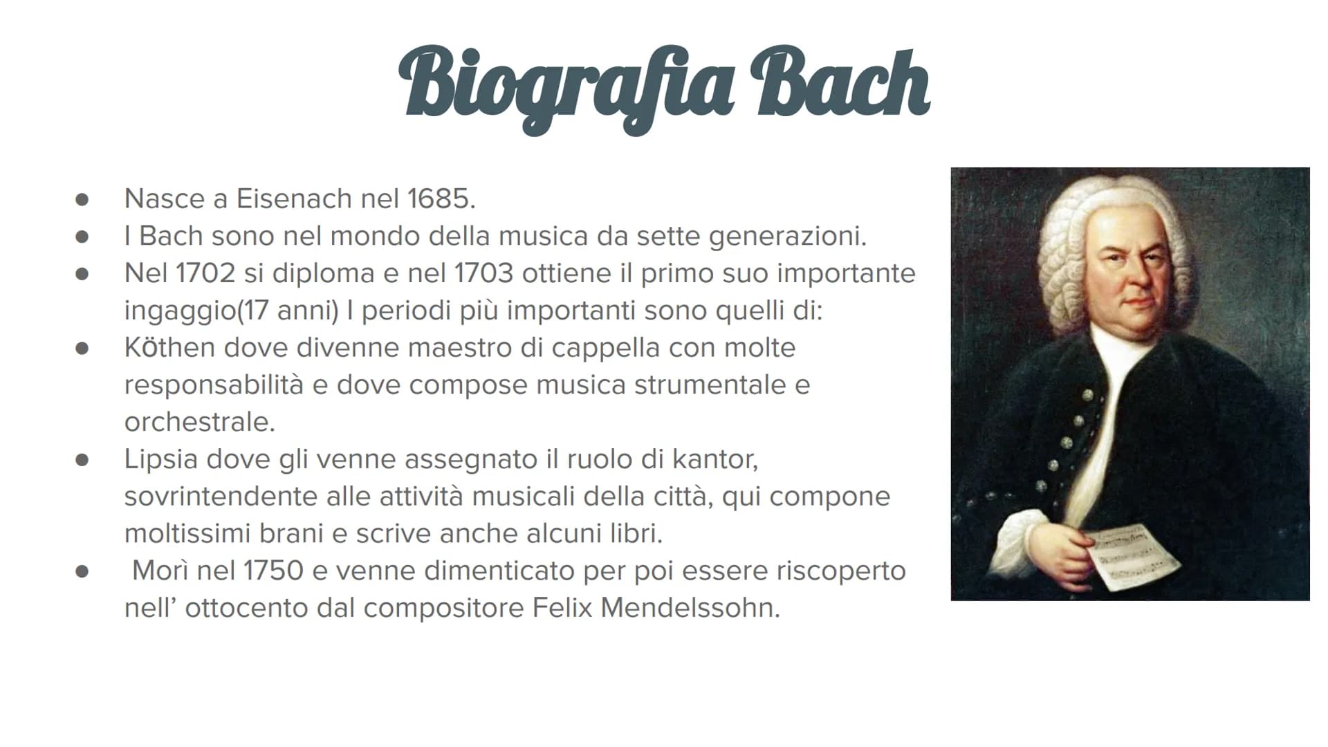 er
Vivaldi e
Bach Biografia Vivaldi
Nasce a Venezia nel 1678
Più importante compositore e violinista del suo
tempo
Muore a Vienna nel 1741.
