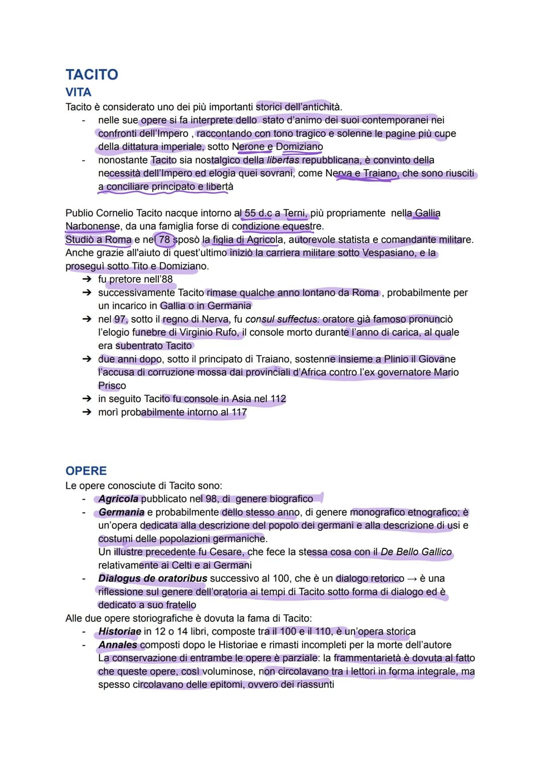 TACITO
VITA
Tacito è considerato uno dei più importanti storici dell'antichità.
nelle sue opere si fa interprete dello stato d'animo dei suo