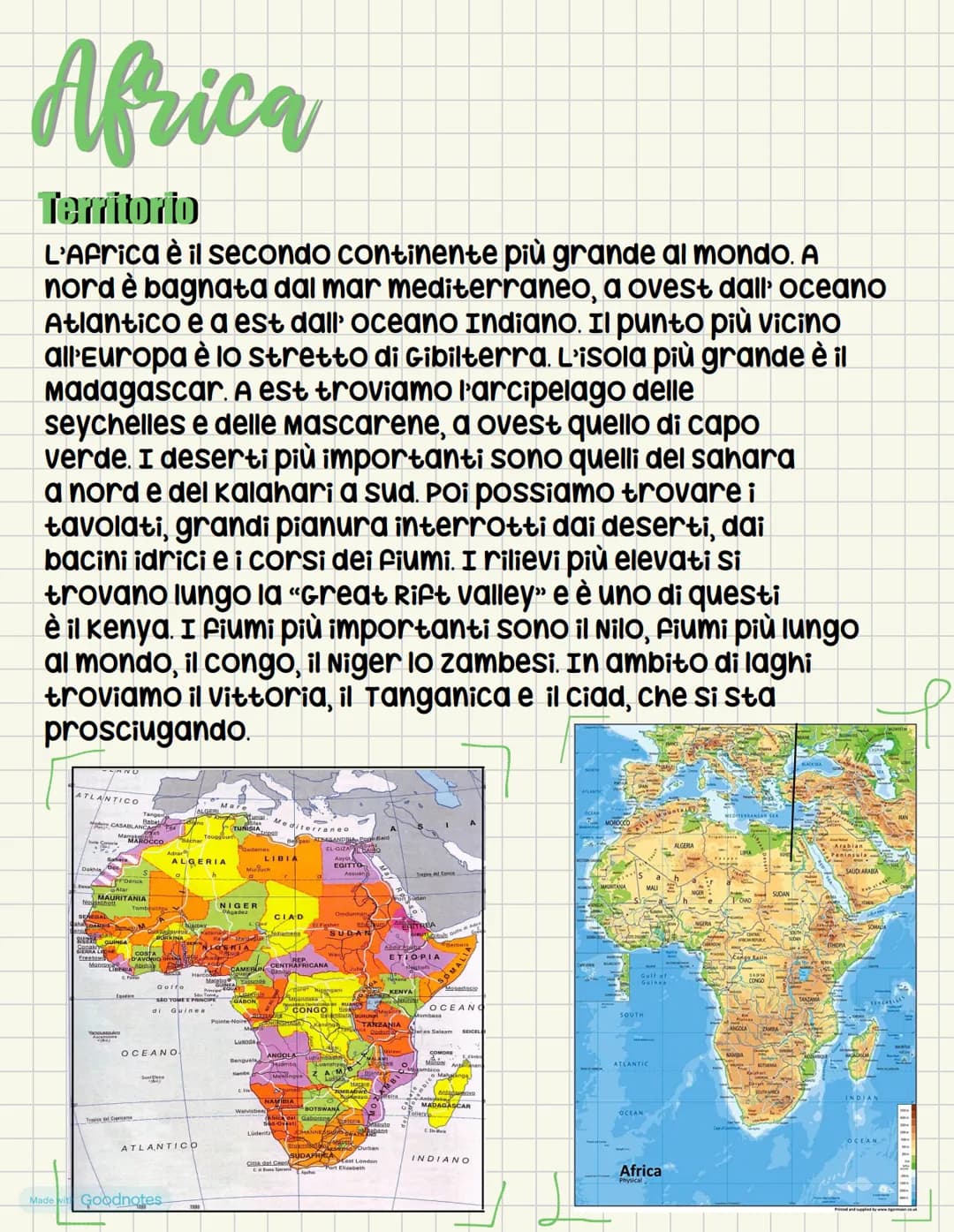 Africa
Territorio
L’Africa è il secondo continente più grande al mondo. A
nora è bagnata dal mar mediterraneo, a ovest dall' oceano
Atlantic