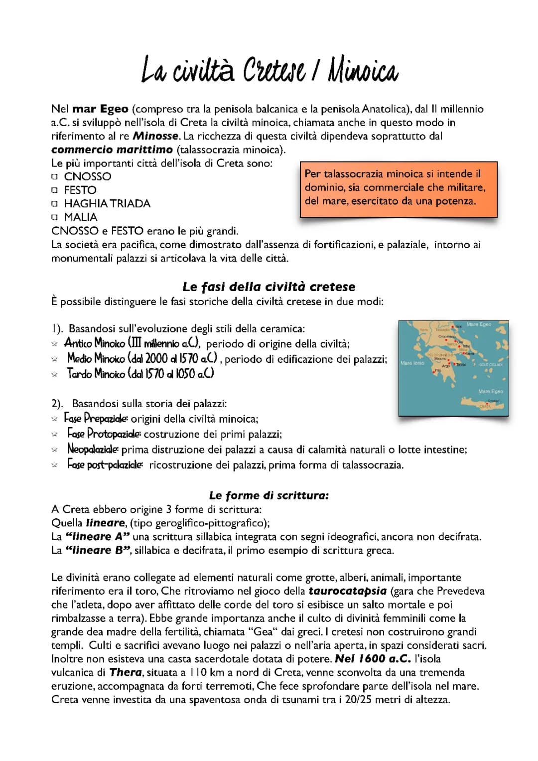 La Civiltà Cretese: Riassunto e Scrittura Lineare