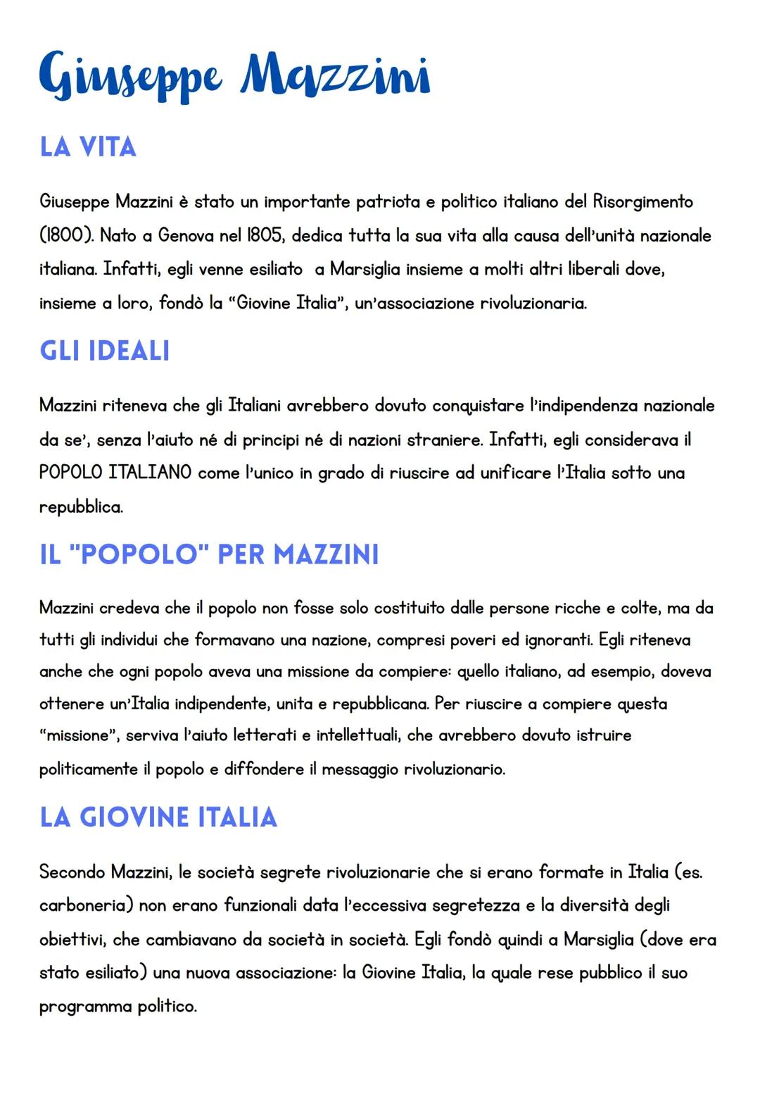 Giuseppe Mazzini: Storia e la Giovine Italia