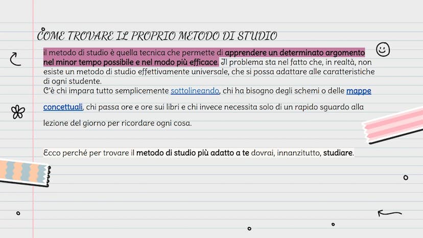 
<h2 id="cometrovareilpropriometododistudio">Come trovare il proprio metodo di studio</h2>
<p>Il metodo di studio è quella tecnica che perme