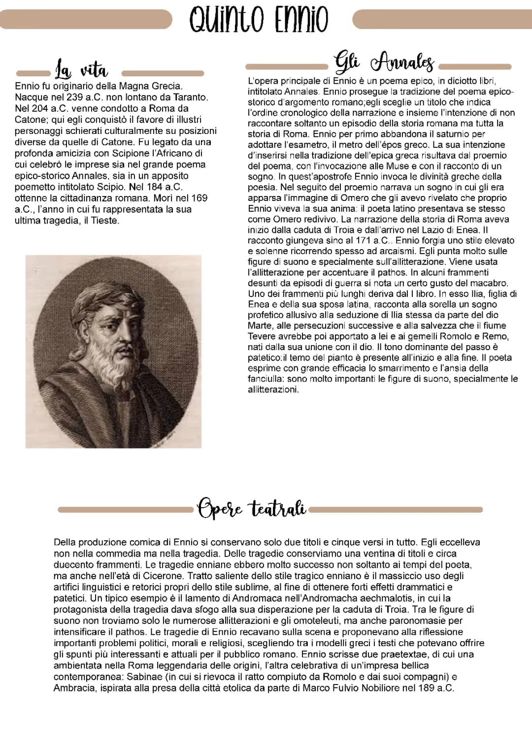 Quinto Ennio: Opere Teatrali e Gli Annales - Riassunto e Significato
