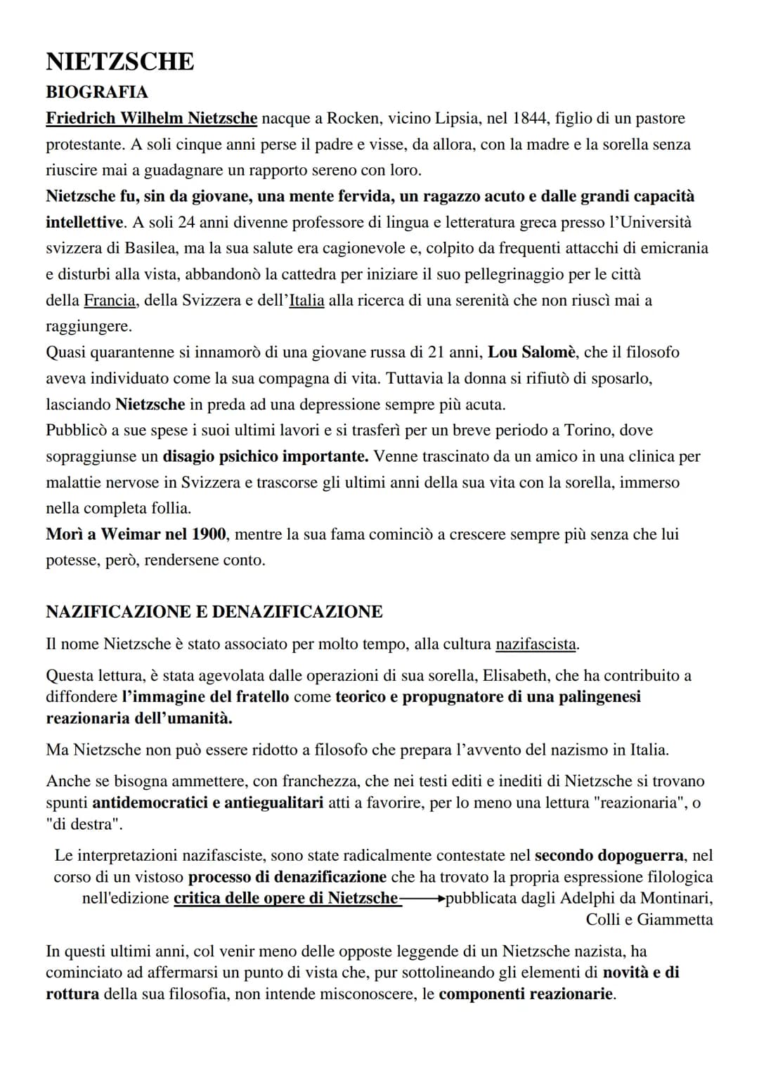 NIETZSCHE
BIOGRAFIA
Friedrich Wilhelm Nietzsche nacque a Rocken, vicino Lipsia, nel 1844, figlio di un pastore
protestante. A soli cinque an