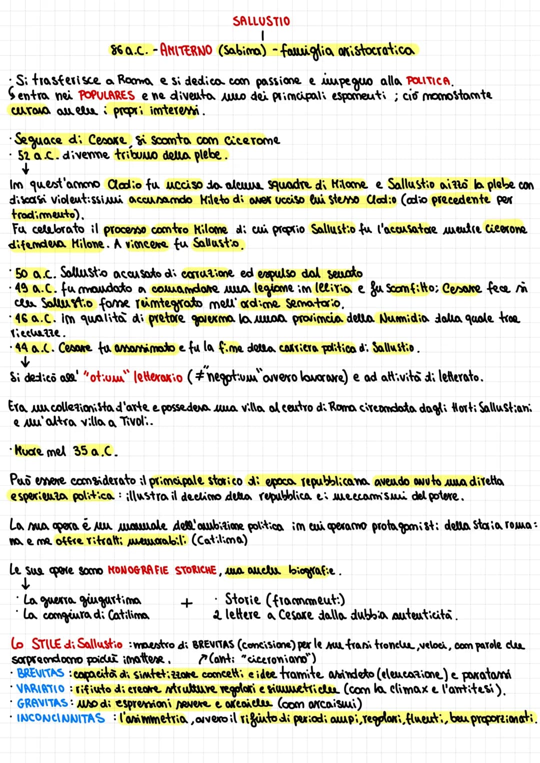 86 a.C. -ANITERNO (Sabina) - famiglia aristocratica
• Si trasferisce a Roma e si dedica com passione e impeguo alla POLITICA.
Sentra nei POP