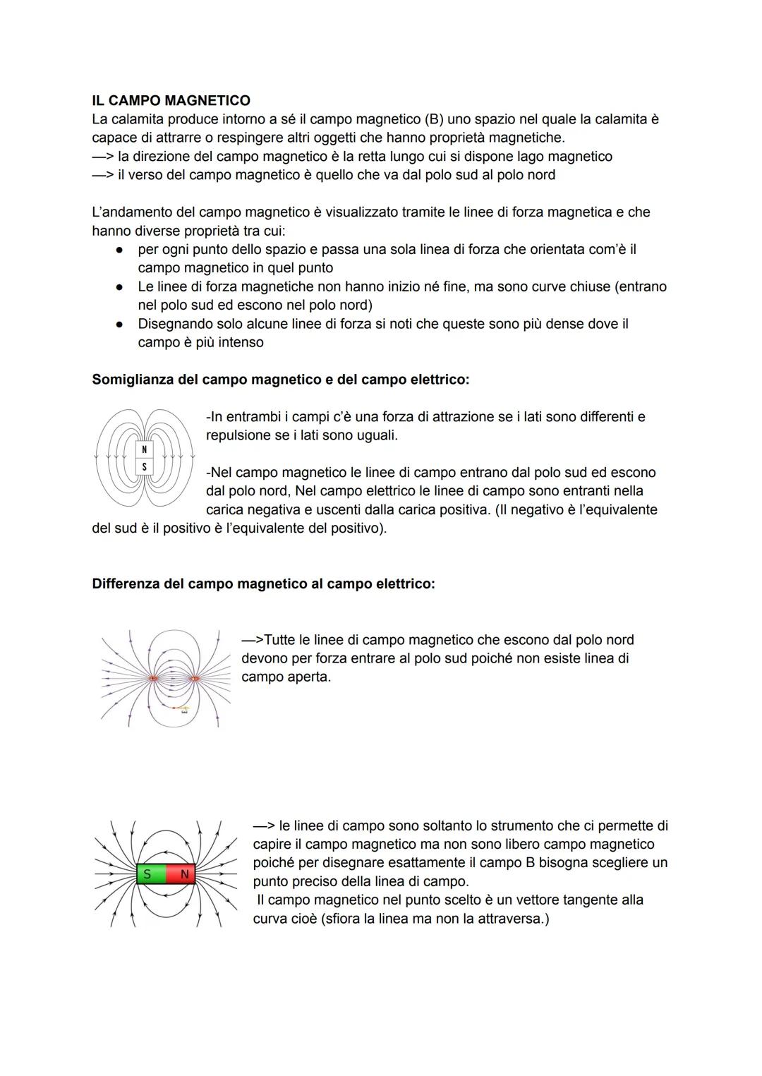 IL CAMPO MAGNETICO
La calamita produce intorno a sé il campo magnetico (B) uno spazio nel quale la calamita è
capace di attrarre o respinger