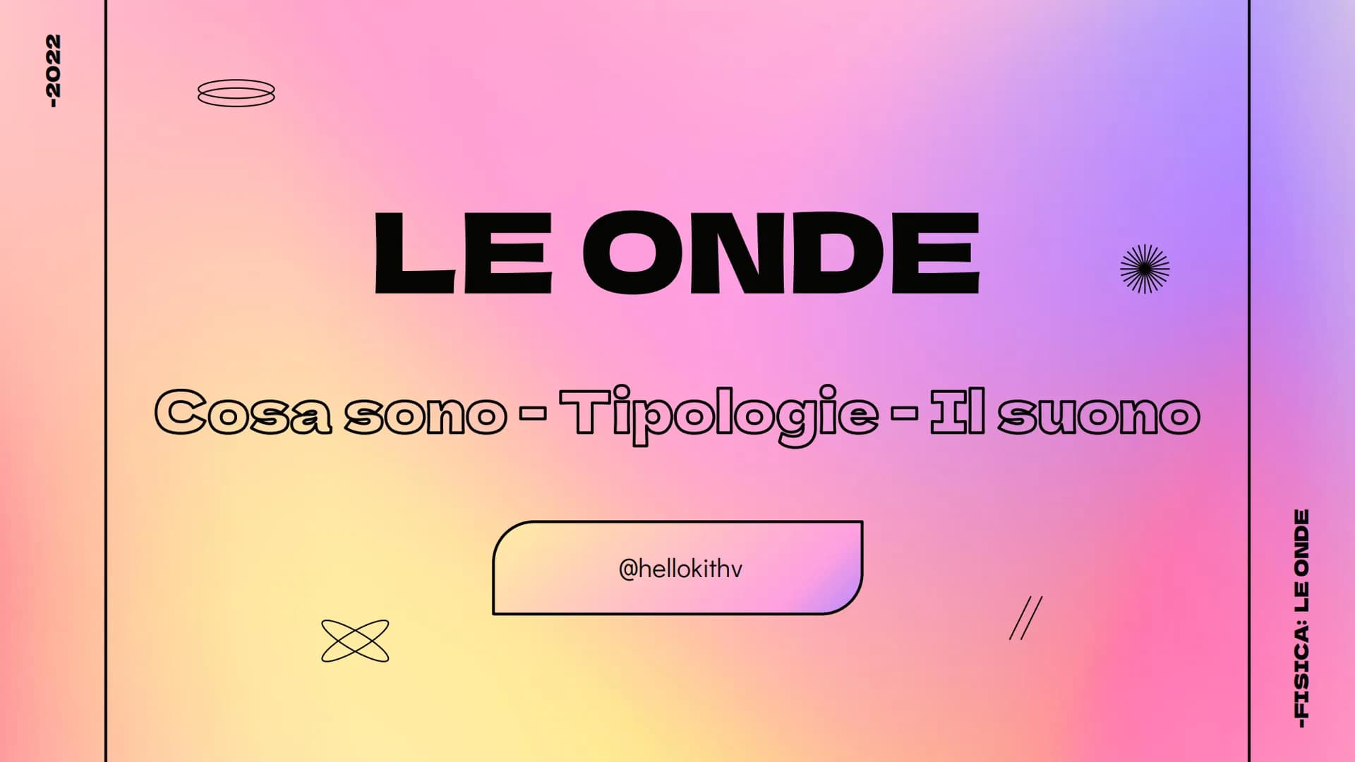 -2022
LE ONDE
Cosa sono - Tipologie - Il suono
@hellokithv
//
-FISICA: LE ONDE -2022
Cosa sono?
Le onde possono essere definite come
delle p