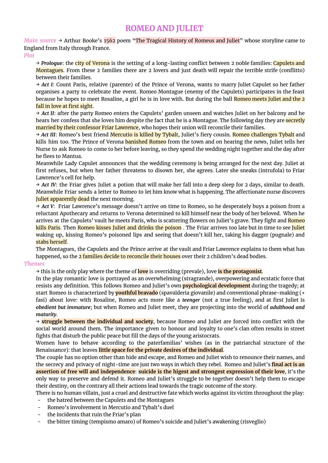 ROMEO AND JULIET
Main source → Arthur Booke's 1562 poem "The Tragical History of Romeus and Juliet" whose storyline came to
England from Ita