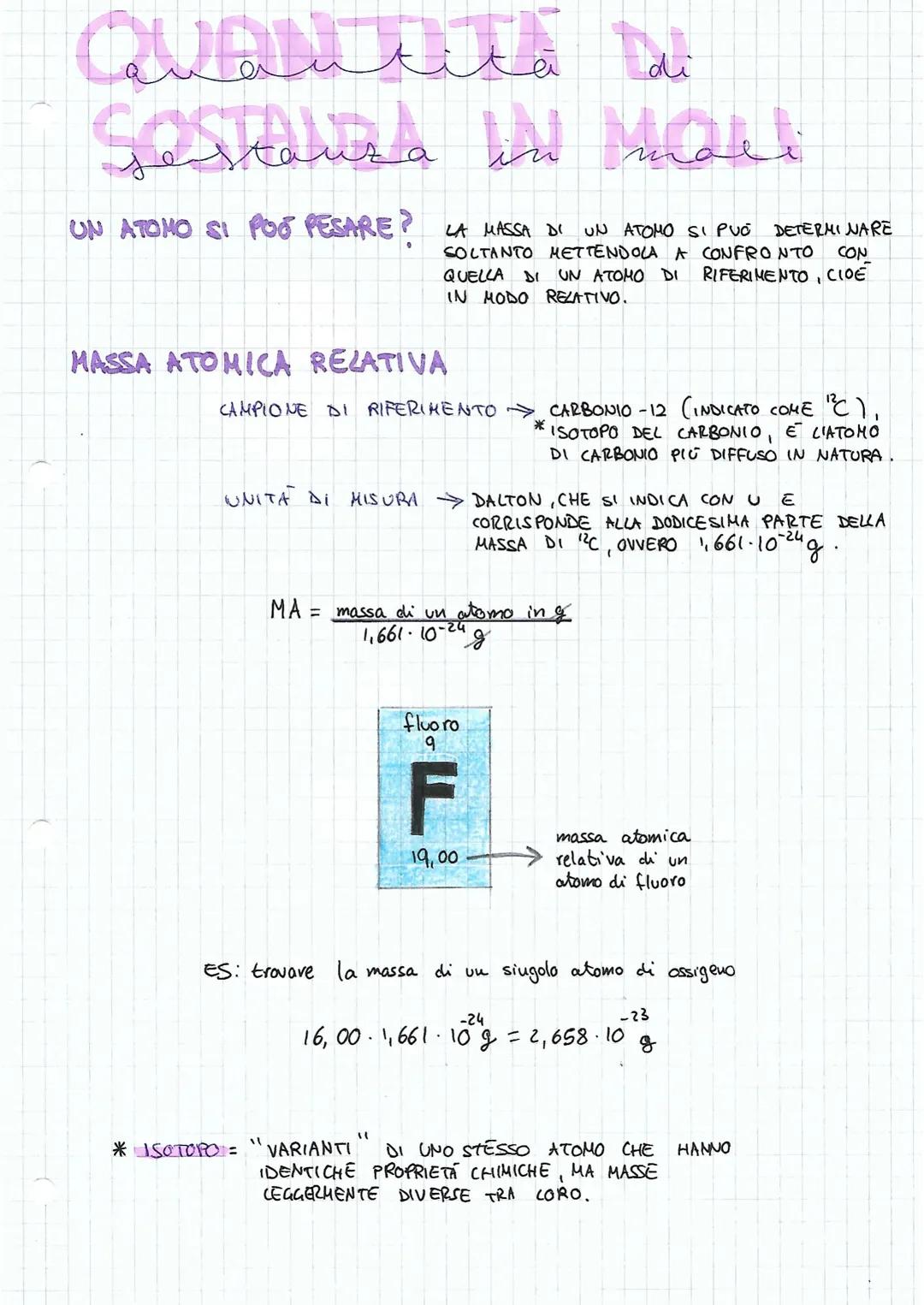 Quantità di sostanza in mole e la mole