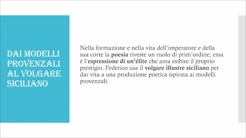 LA SCUOLA
SICILIANA INFORMAZIONI
GENERALI
La corrente (indichiamo per
corrente quei movimenti
letterari in cui diversi poeti
in uno stesso p