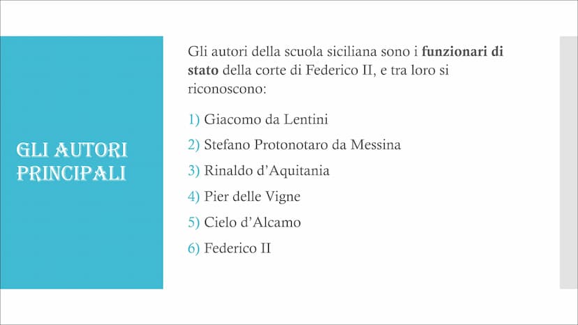 LA SCUOLA
SICILIANA INFORMAZIONI
GENERALI
La corrente (indichiamo per
corrente quei movimenti
letterari in cui diversi poeti
in uno stesso p