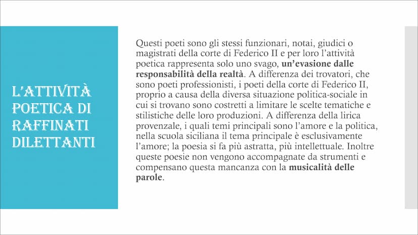 LA SCUOLA
SICILIANA INFORMAZIONI
GENERALI
La corrente (indichiamo per
corrente quei movimenti
letterari in cui diversi poeti
in uno stesso p