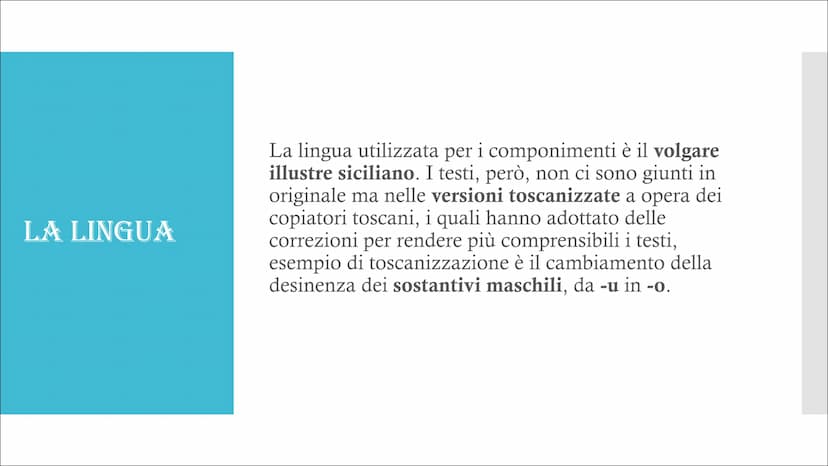 LA SCUOLA
SICILIANA INFORMAZIONI
GENERALI
La corrente (indichiamo per
corrente quei movimenti
letterari in cui diversi poeti
in uno stesso p
