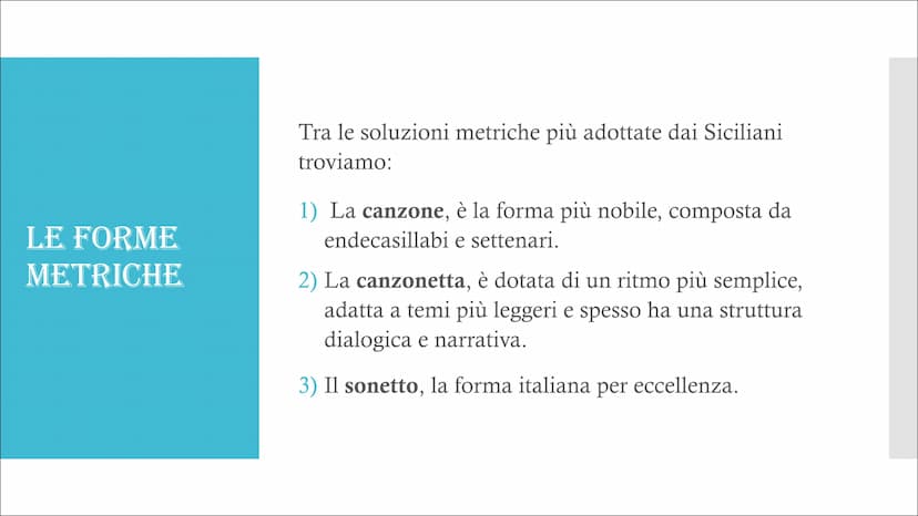 LA SCUOLA
SICILIANA INFORMAZIONI
GENERALI
La corrente (indichiamo per
corrente quei movimenti
letterari in cui diversi poeti
in uno stesso p
