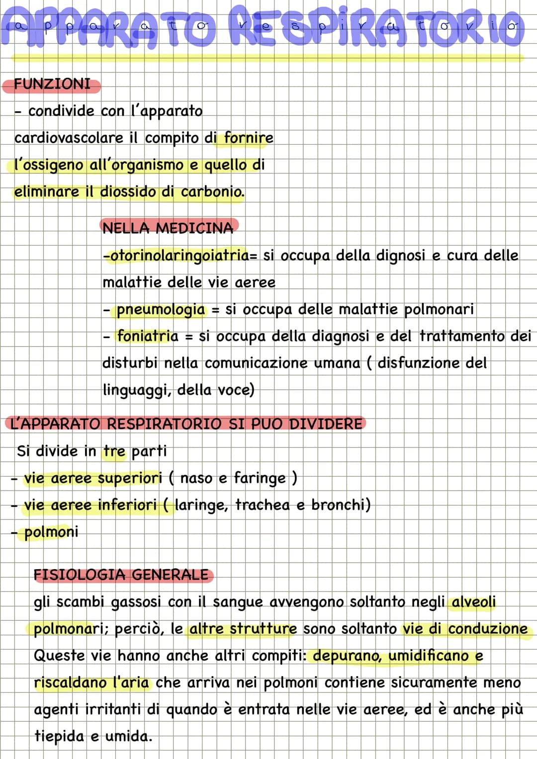 APPARATO RESPIRATORIO
FUNZIONI
condivide con l'apparato
cardiovascolare il compito di fornire
l'ossigeno all'organismo e quello di
eliminare