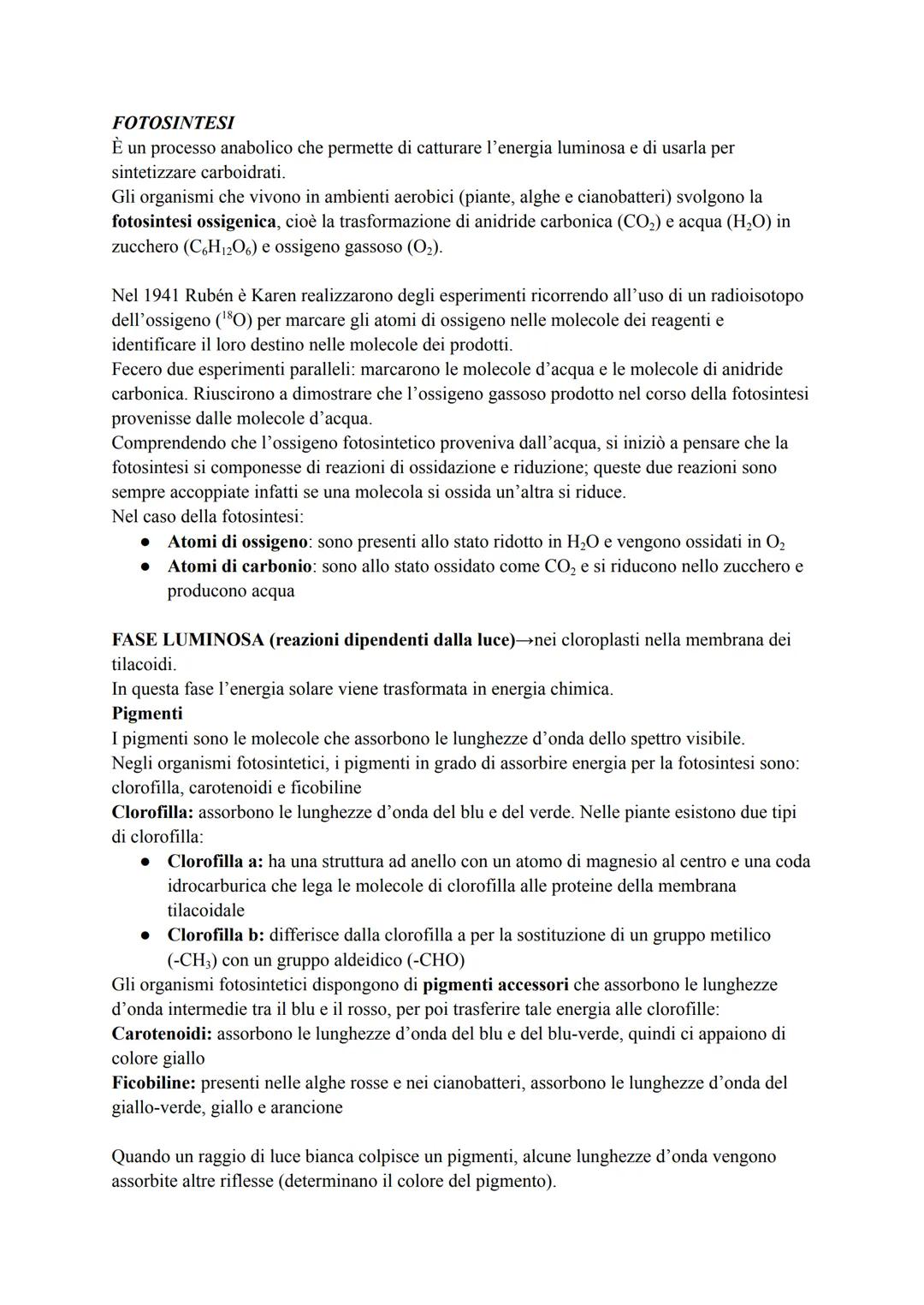 # FOTOSINTESI

È un processo anabolico che permette di catturare l'energia luminosa e di usarla per
sintetizzare carboidrati.

Gli organismi