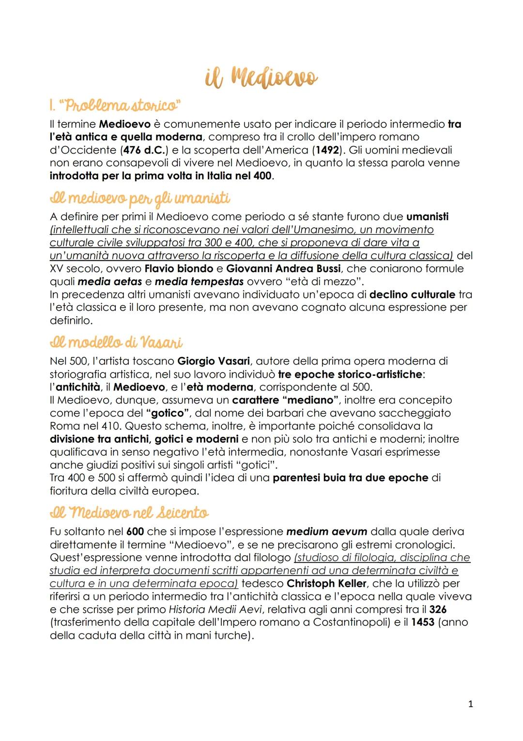 il Medioevo
1. "Problema storico"
Il termine Medioevo è comunemente usato per indicare il periodo intermedio tra
l'età antica e quella moder