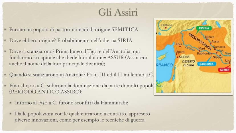 Gli Assiri Gli Assiri
Hattusa
* Furono un popolo di pastori nomadi di origine SEMITICA.
* Dove ebbero origine? Probabilmente nell'odierna SI
