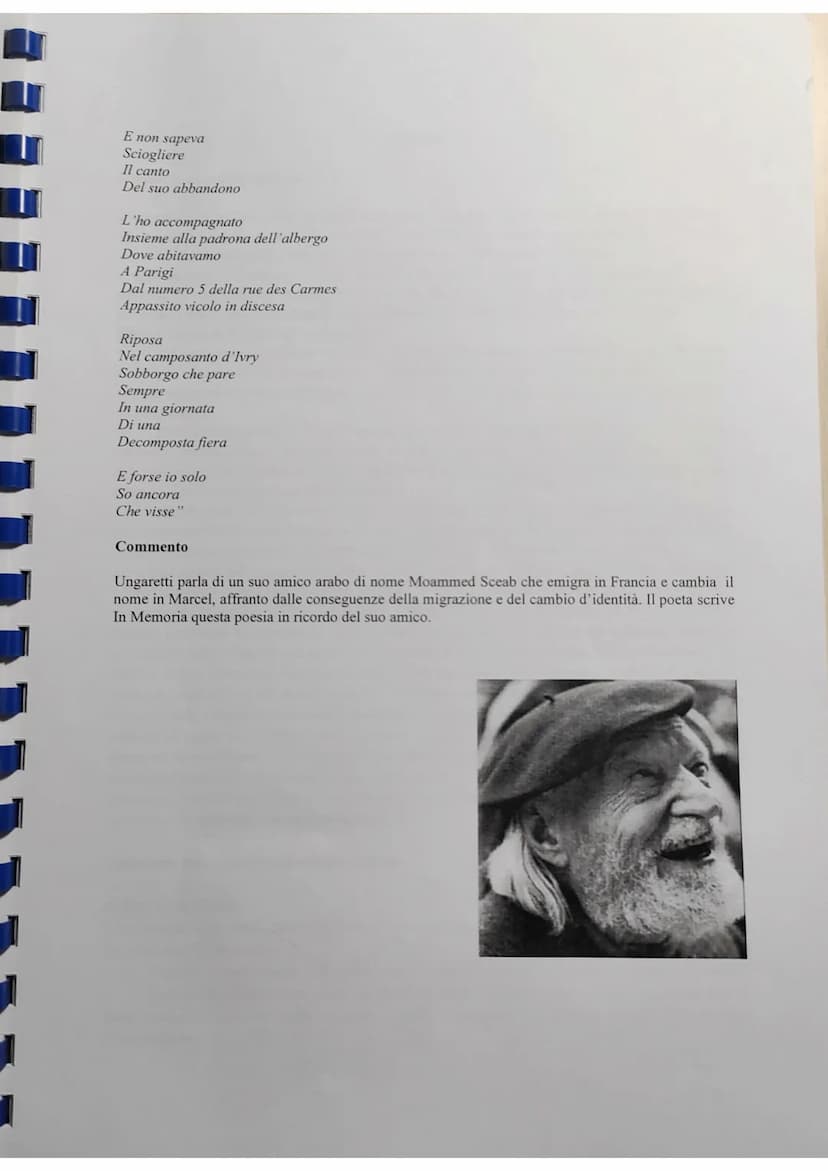 
<p>Giuseppe Ungaretti nasce ad Alessandria d'Egitto nel 1888 da genitori lucchesi. Rimane orfano di padre, vive nel suo paese natale la gio