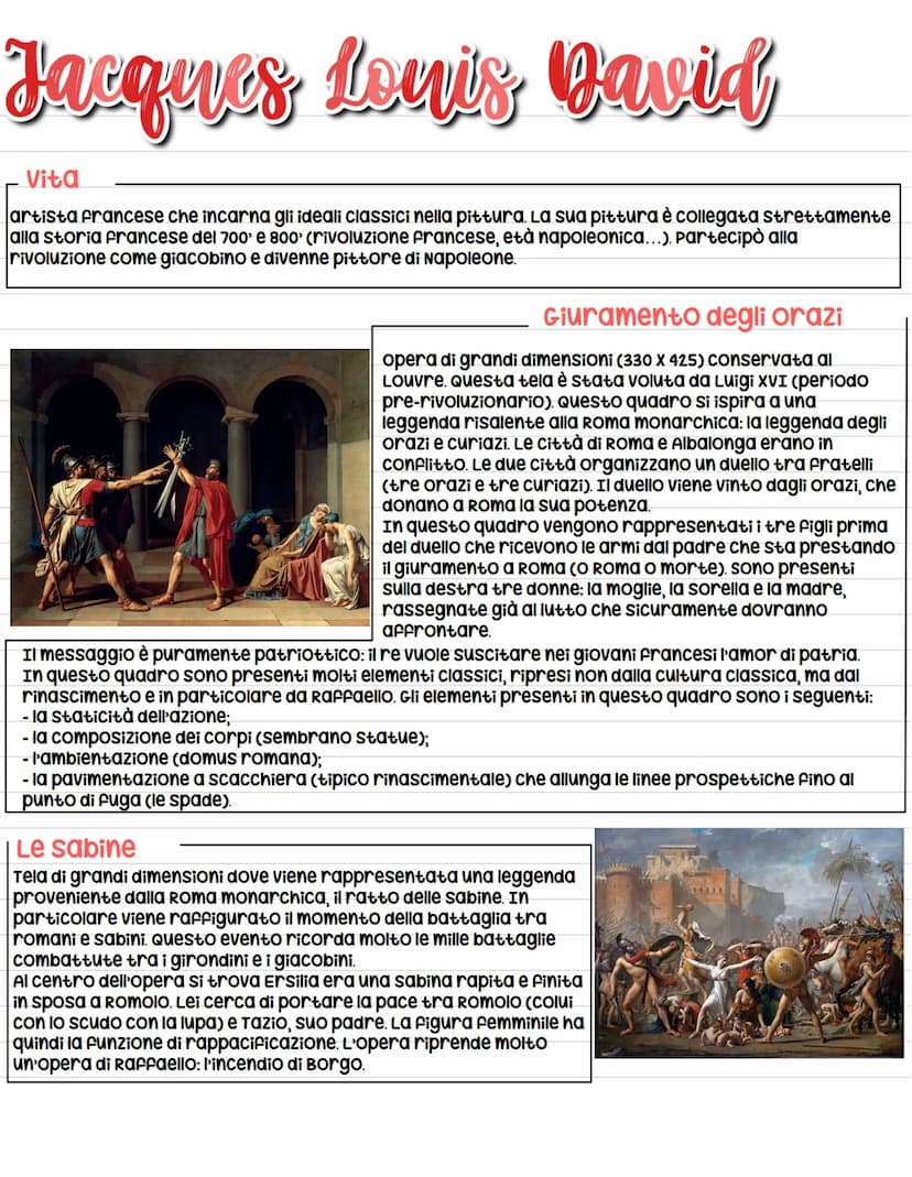 Jacques Louis David
Vita
artista francese che incarna gli ideali classici nella pittura. La sua pittura è collegata strettamente
alla storia