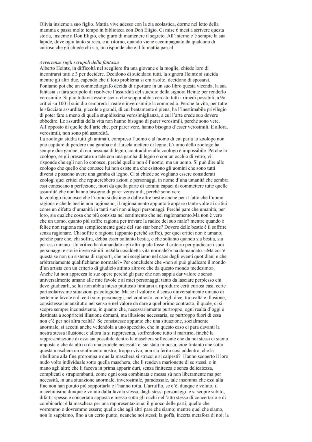 Il fu Mattia Pascal
Premessa
Il racconto si apre con un uomo che dice che l'unica cosa che sa è che si chiama Mattia
Pascal, dice anche che 