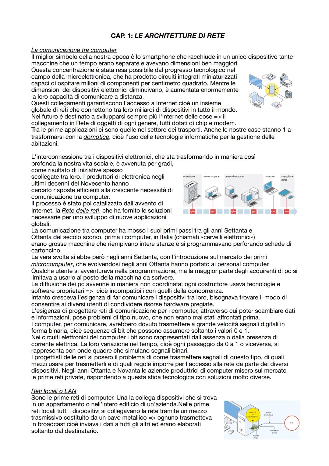 CAP. 1: LE ARCHITETTURE DI RETE
La comunicazione tra computer
II miglior simbolo della nostra epoca è lo smartphone che racchiude in un unic