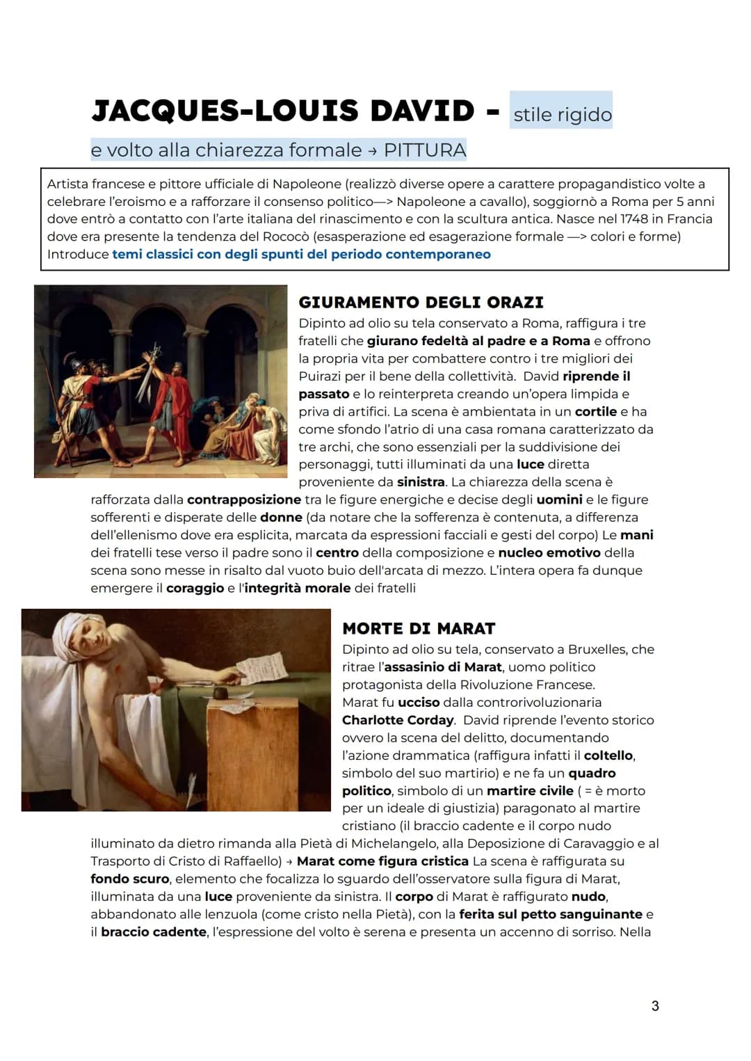 NEOCLASSICISMO
stile dominante diffuso in Francia e Italia nella seconda metà del 1700 (convide idealismo e spirito
dell'illuminismo) che ha