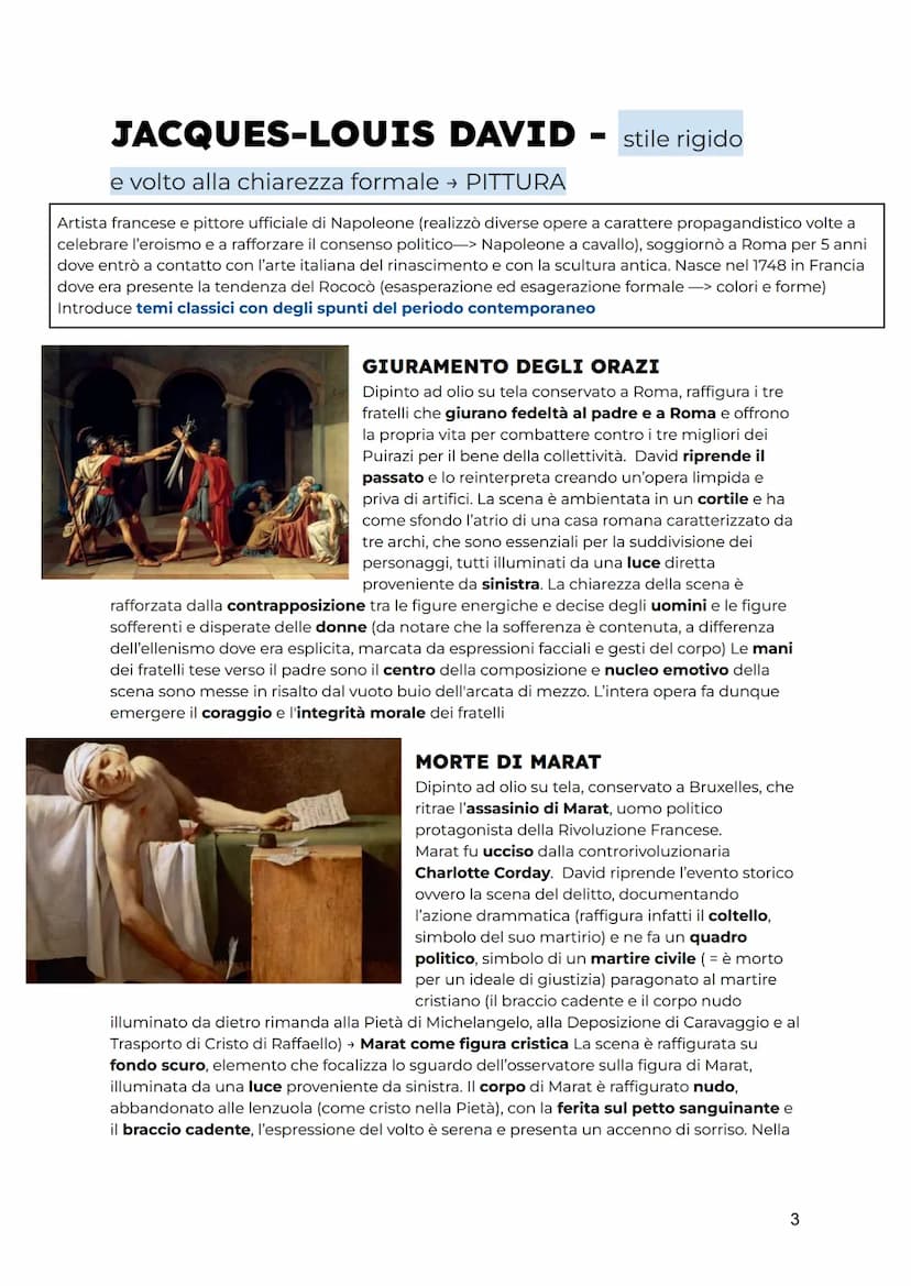 NEOCLASSICISMO
stile dominante diffuso in Francia e Italia nella seconda metà del 1700 (convide idealismo e spirito
dell'illuminismo) che ha