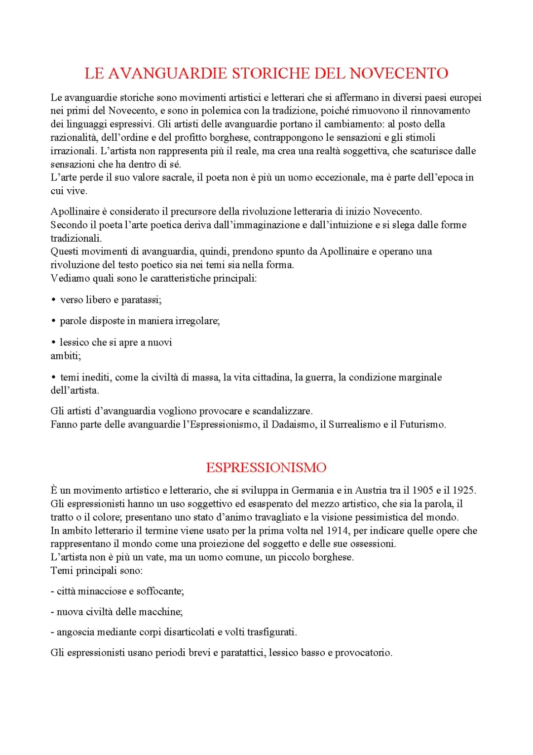 Le Avanguardie storiche del Novecento