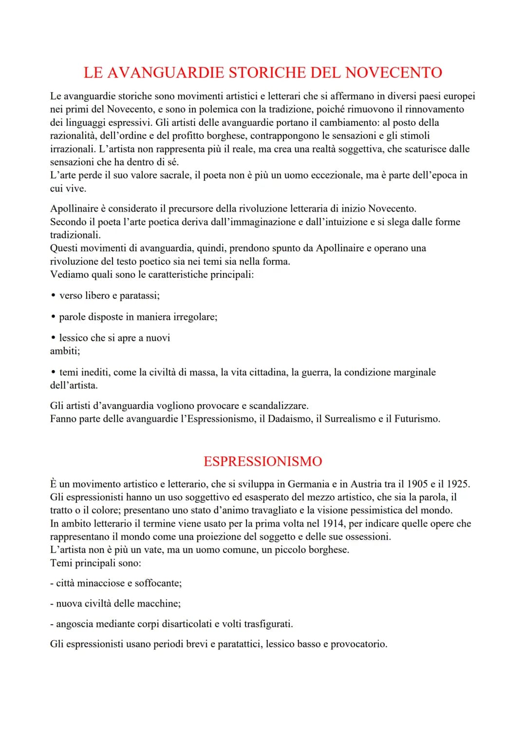 LE AVANGUARDIE STORICHE DEL NOVECENTO
Le avanguardie storiche sono movimenti artistici e letterari che si affermano in diversi paesi europei