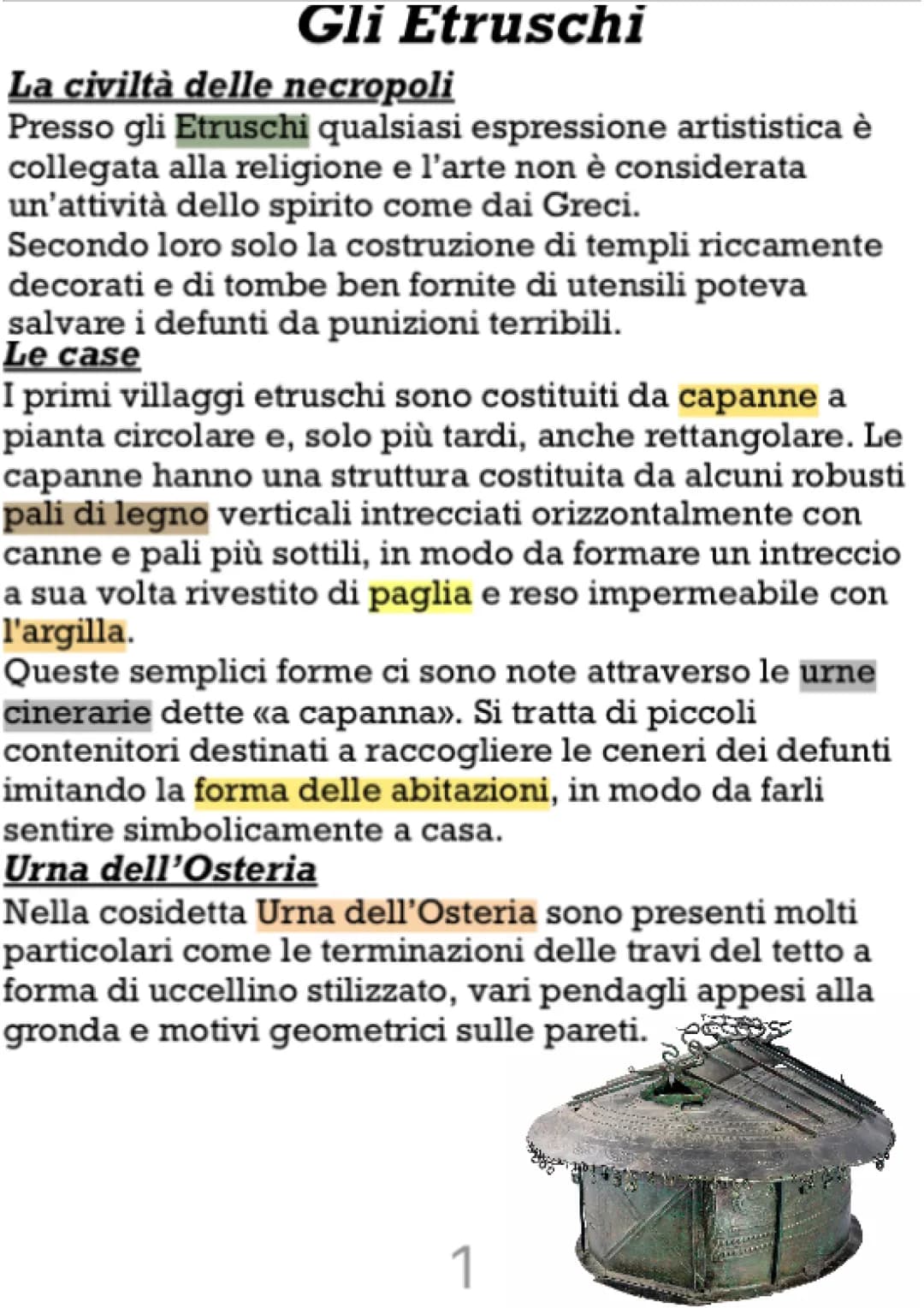 Gli Etruschi
La civiltà delle necropoli
Presso gli Etruschi qualsiasi espressione artististica è
collegata alla religione e l'arte non è con