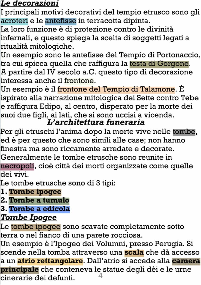 Gli Etruschi
La civiltà delle necropoli
Presso gli Etruschi qualsiasi espressione artististica è
collegata alla religione e l'arte non è con