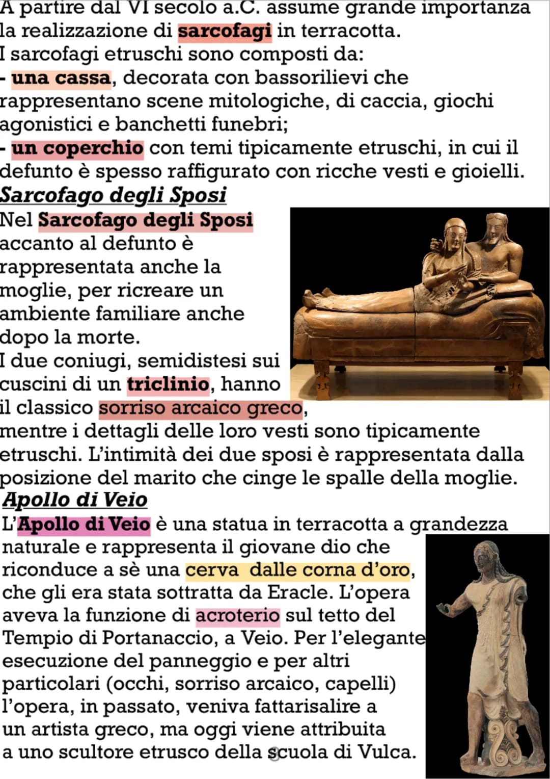 Gli Etruschi
La civiltà delle necropoli
Presso gli Etruschi qualsiasi espressione artististica è
collegata alla religione e l'arte non è con