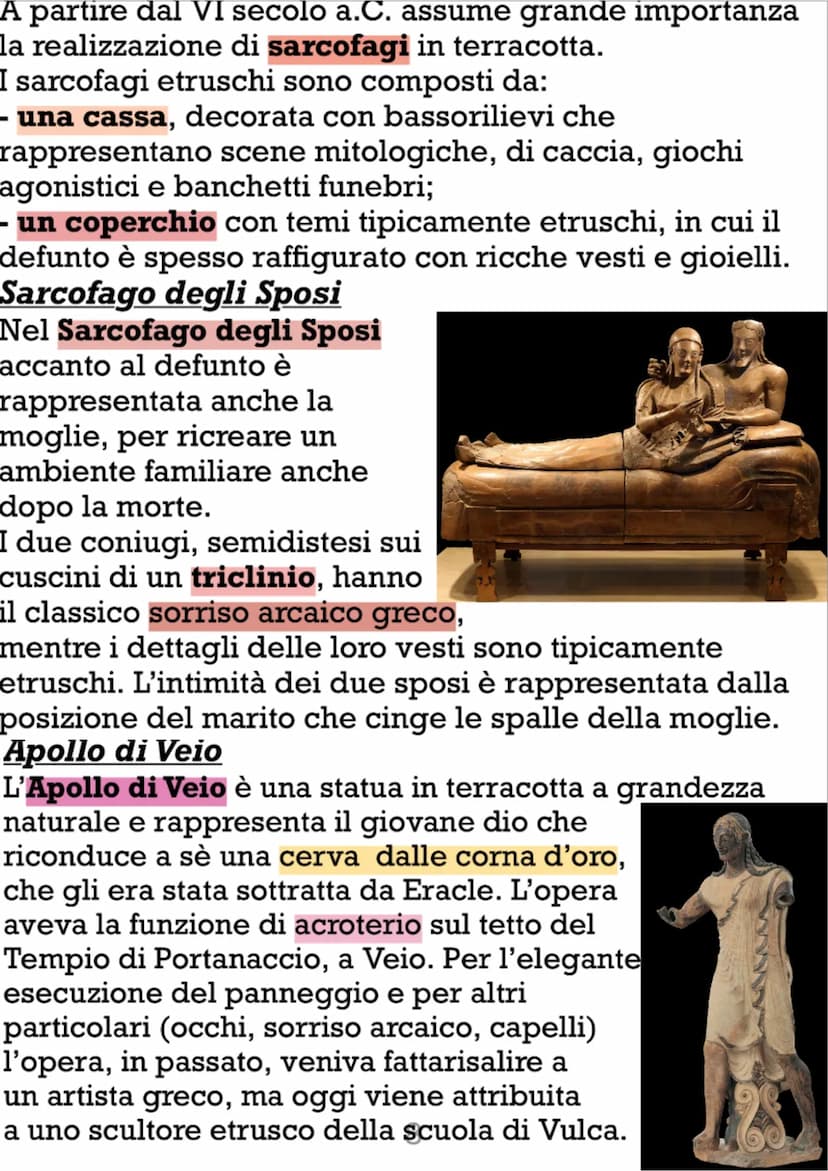 Gli Etruschi
La civiltà delle necropoli
Presso gli Etruschi qualsiasi espressione artististica è
collegata alla religione e l'arte non è con