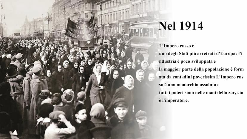 La rivoluzione Russa e lo
Stalinismo LANTIDE
TUBERMINE DREGULE C
145 3.
LA UPELERS
Nel 1914
L
L'Impero russo è
uno degli Stati più arretrati