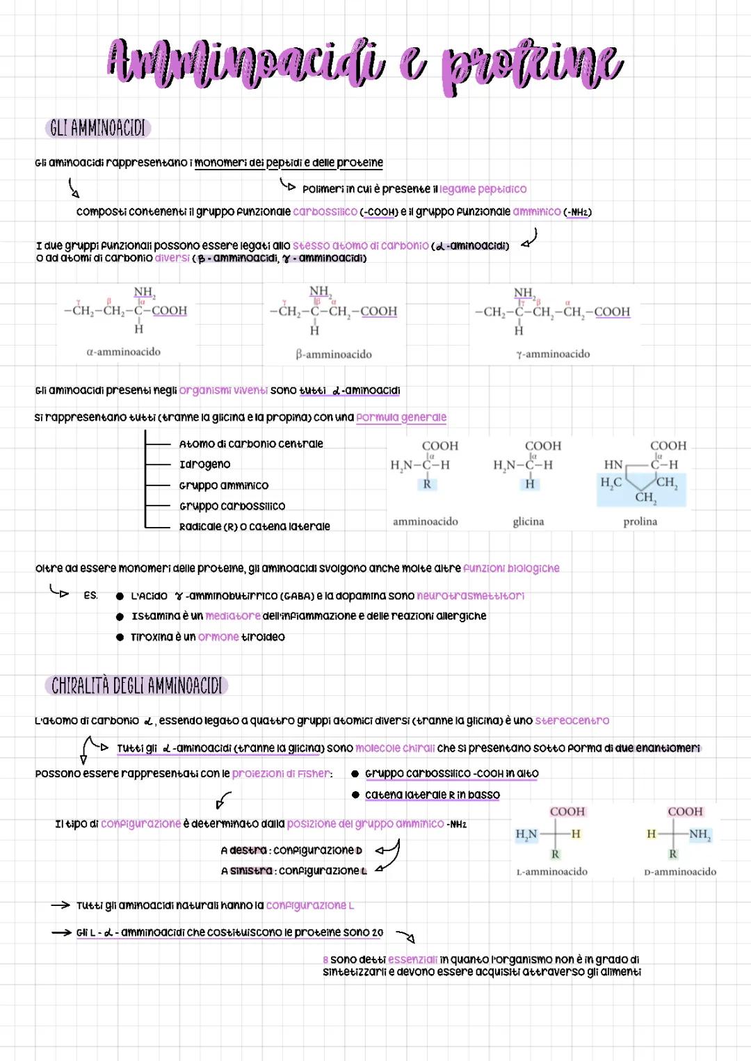 Amminoacidi e Proteine: Struttura, Classificazione e Differenza tra D e L