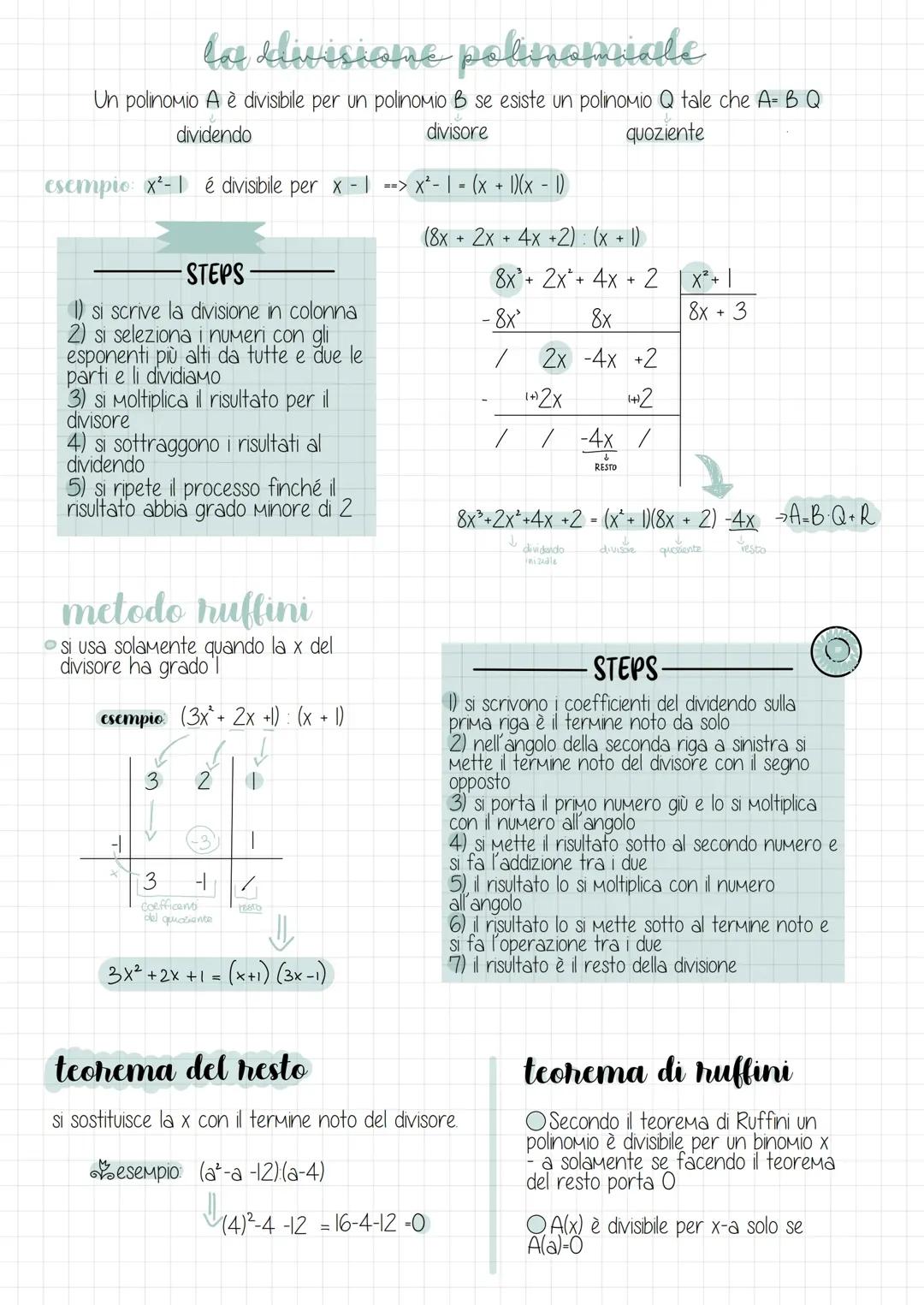 Scopri come fare la divisione polinomiale passo a passo e il metodo di Ruffini!