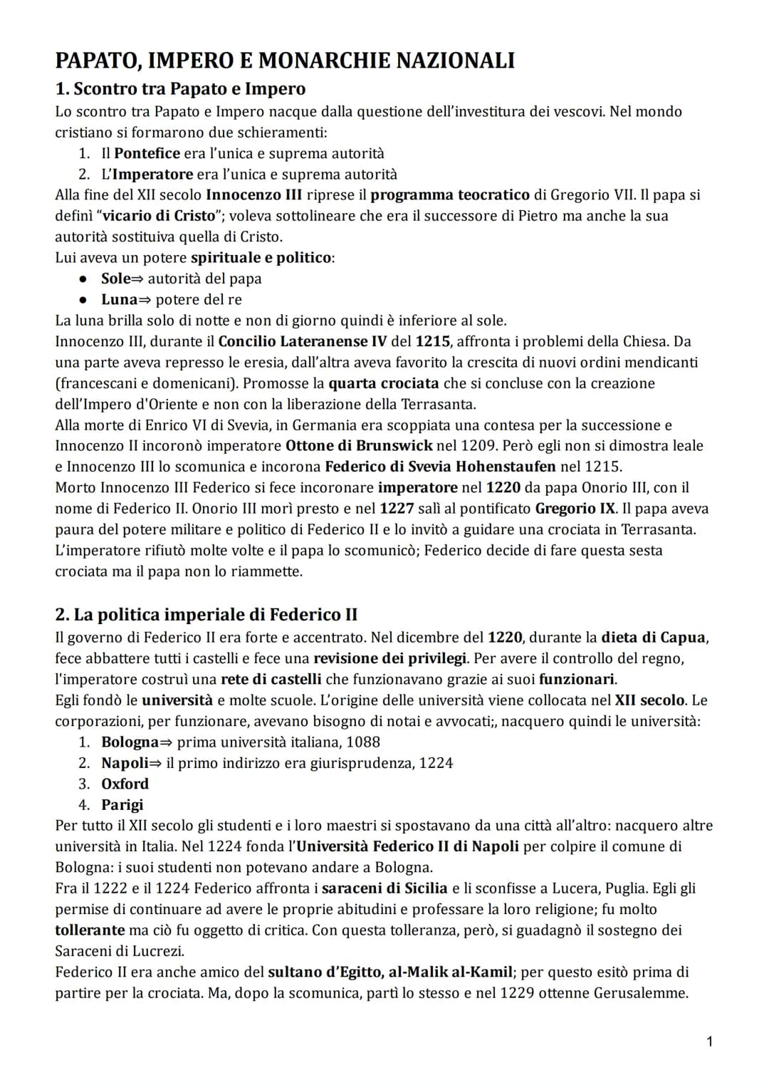 PAPATO, IMPERO E MONARCHIE NAZIONALI
1. Scontro tra Papato e Impero
Lo scontro tra Papato e Impero nacque dalla questione dell'investitura d