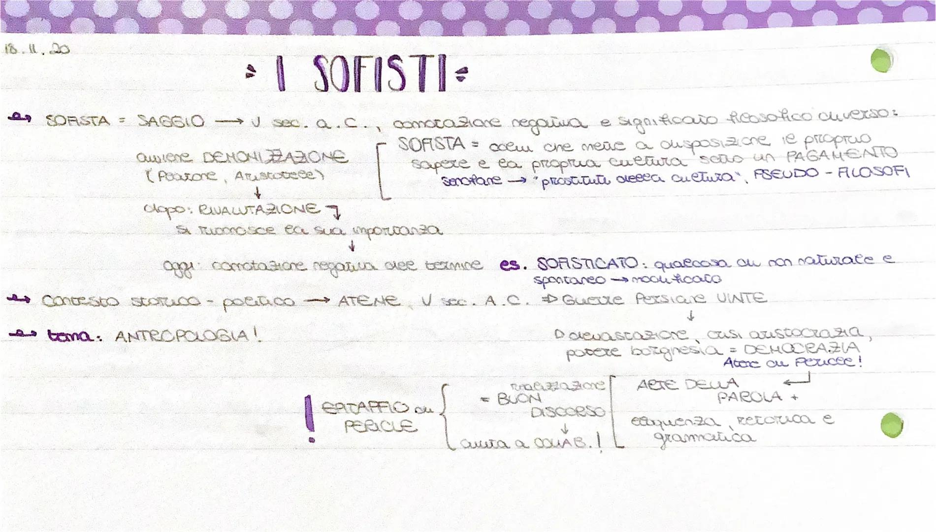 · I SOFISTI:
SORSTA = SAGGIO →V sec. a. C., conotazione regaina e significato fieosofico ouverso:
SOFISTA = coem che meave à disposizione
le