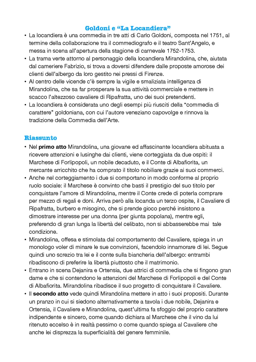 Analisi Completa de 'La Locandiera' di Goldoni