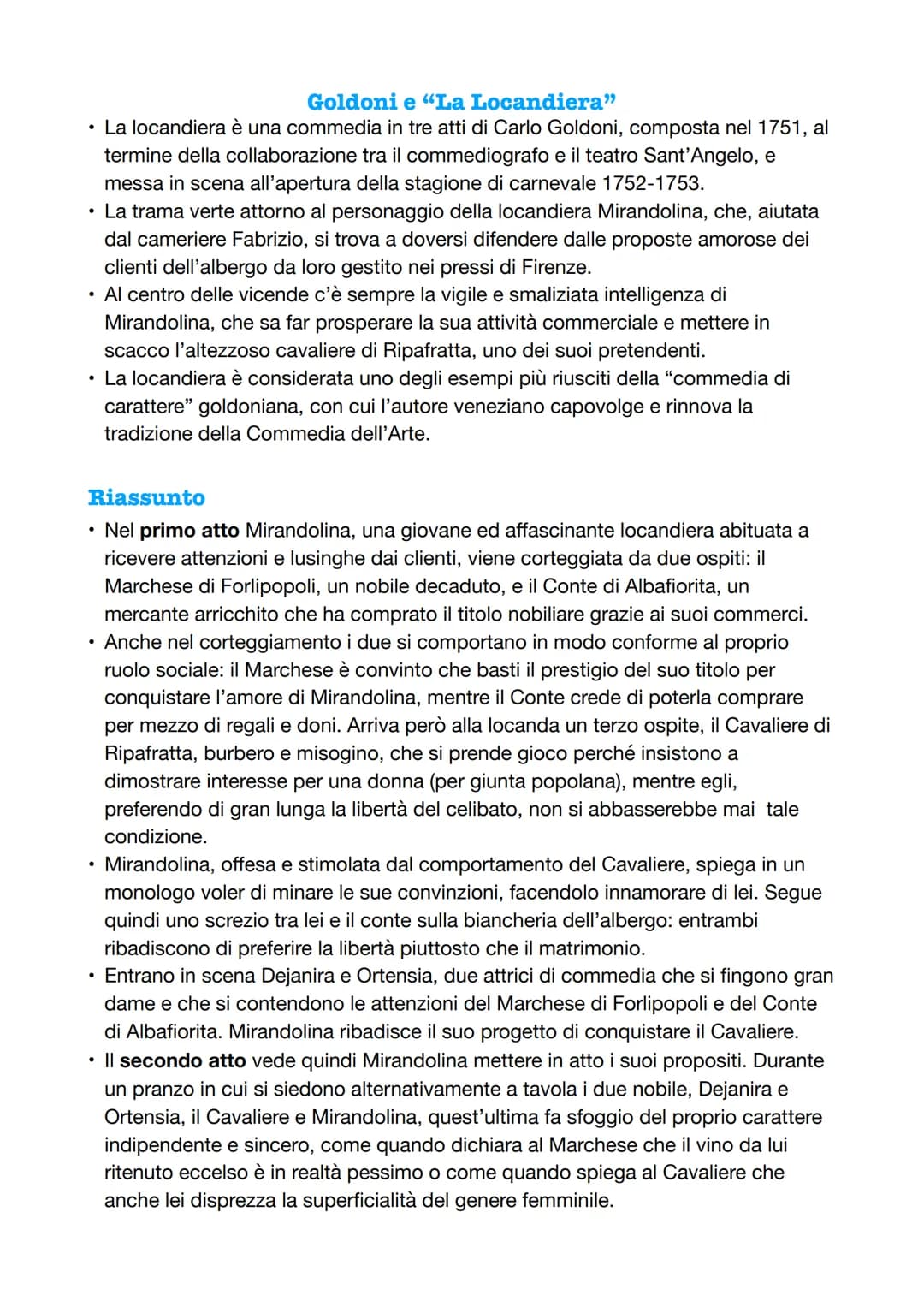 Goldoni e "La Locandiera"
• La locandiera è una commedia in tre atti di Carlo Goldoni, composta nel 1751, al
termine della collaborazione tr