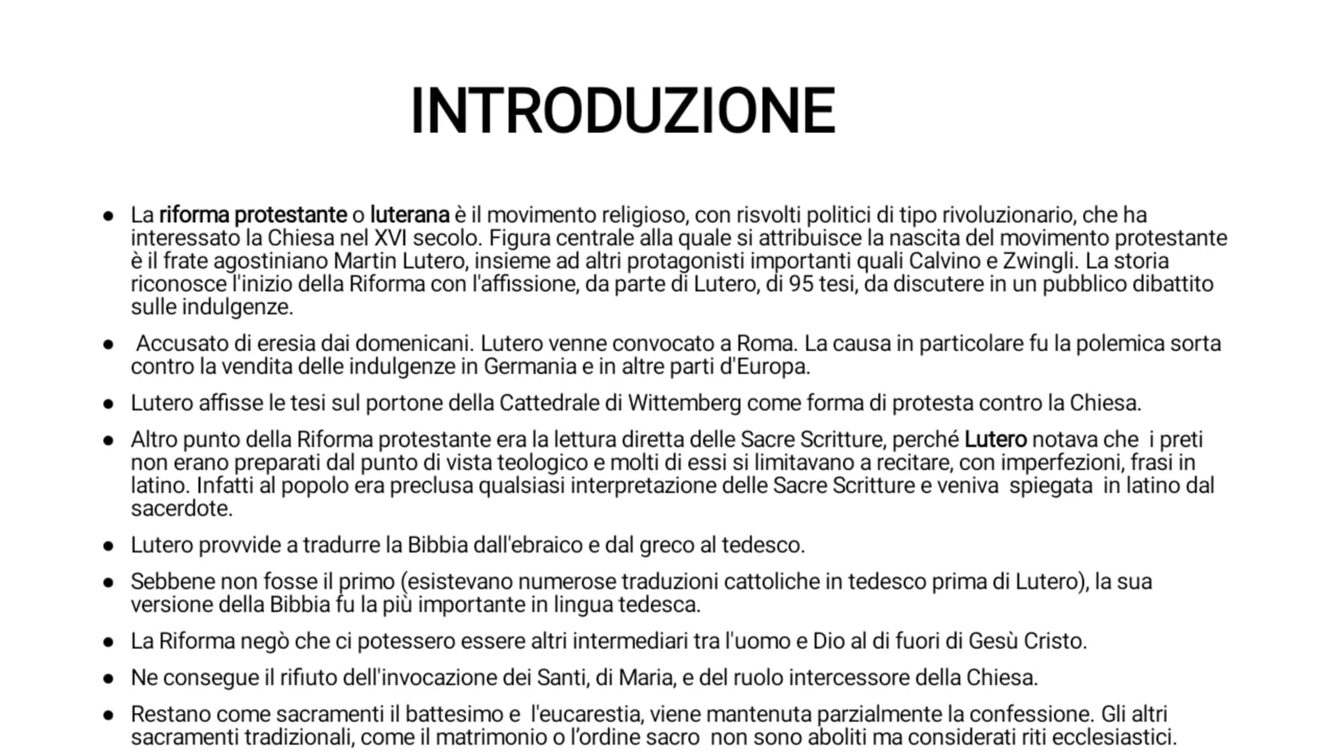 RIFORMA E CONTRORIFORMA INTRODUZIONE
La riforma protestante o luterana è il movimento religioso, con risvolti politici di tipo rivoluzionari