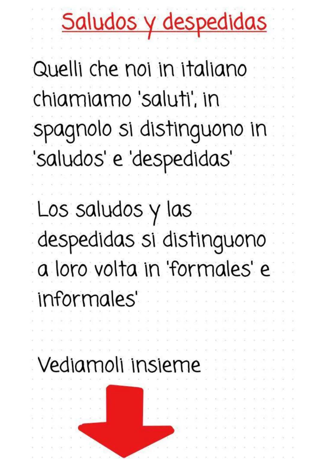 Saludos y despedidas
Quelli che noi in italiano
chiamiamo 'saluti', in
spagnolo si distinguono in
'saludos' e 'despedidas'
Los saludos y las
