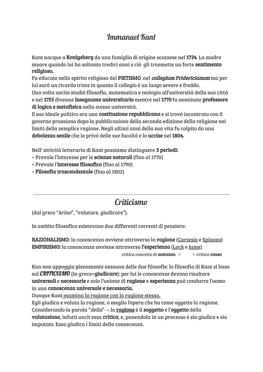 Immanuel Kant
Kant nacque a Konigsberg da una famiglia di origine scozzese nel 1724. La madre
muore quando lui ha soltanto tredici anni e ci