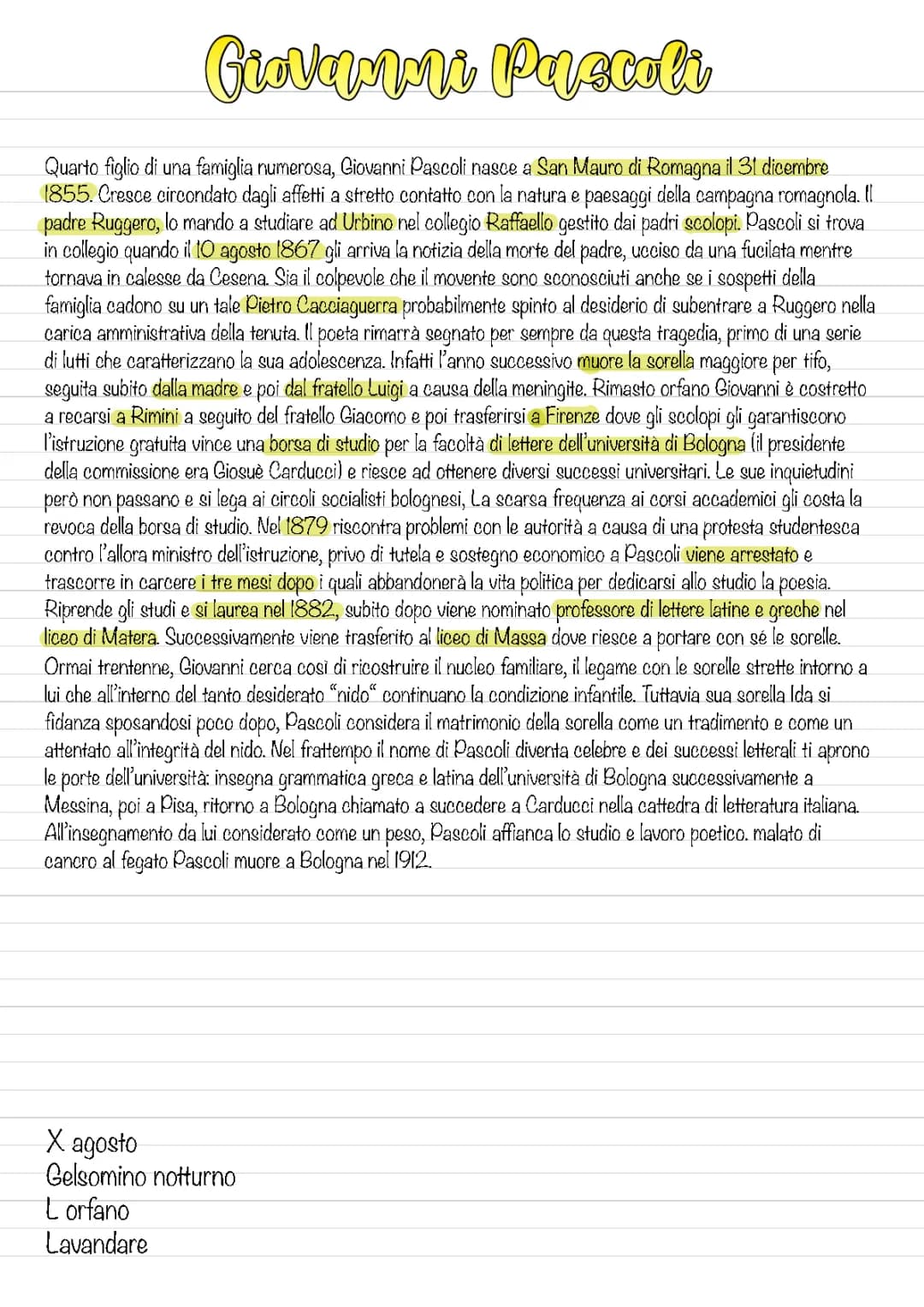 Giovanni Pascoli: vita, Myricae.